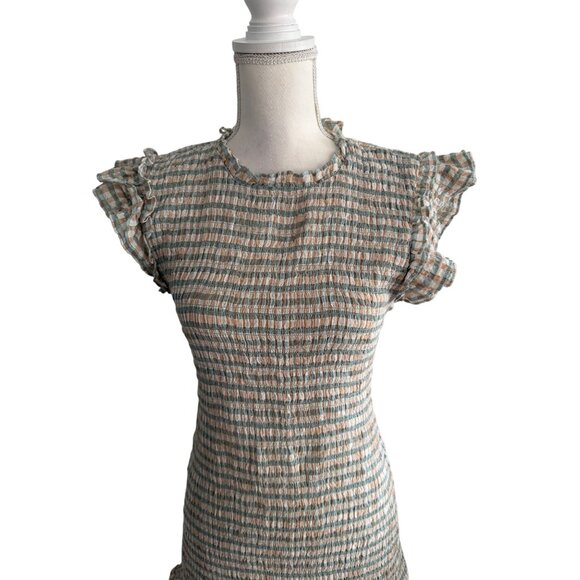 VERONICA BEARD Plaid Smocked Ruffle Trim Dress Size 6 - Picture 11 of 12